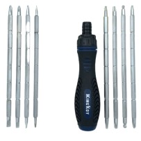 Screwdriver with interchangeable bits and ratchet handle